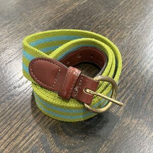 Barrons Hunter Belt Men’s 40 Green Blue‎ Striped Canvas Leather USA Preppy